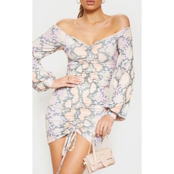 PrettyLittleThing Dresses & Skirts - 🔥5 for $25 sale🔥 PrettyLittleThing off the shoulder pink reptile long sleeve